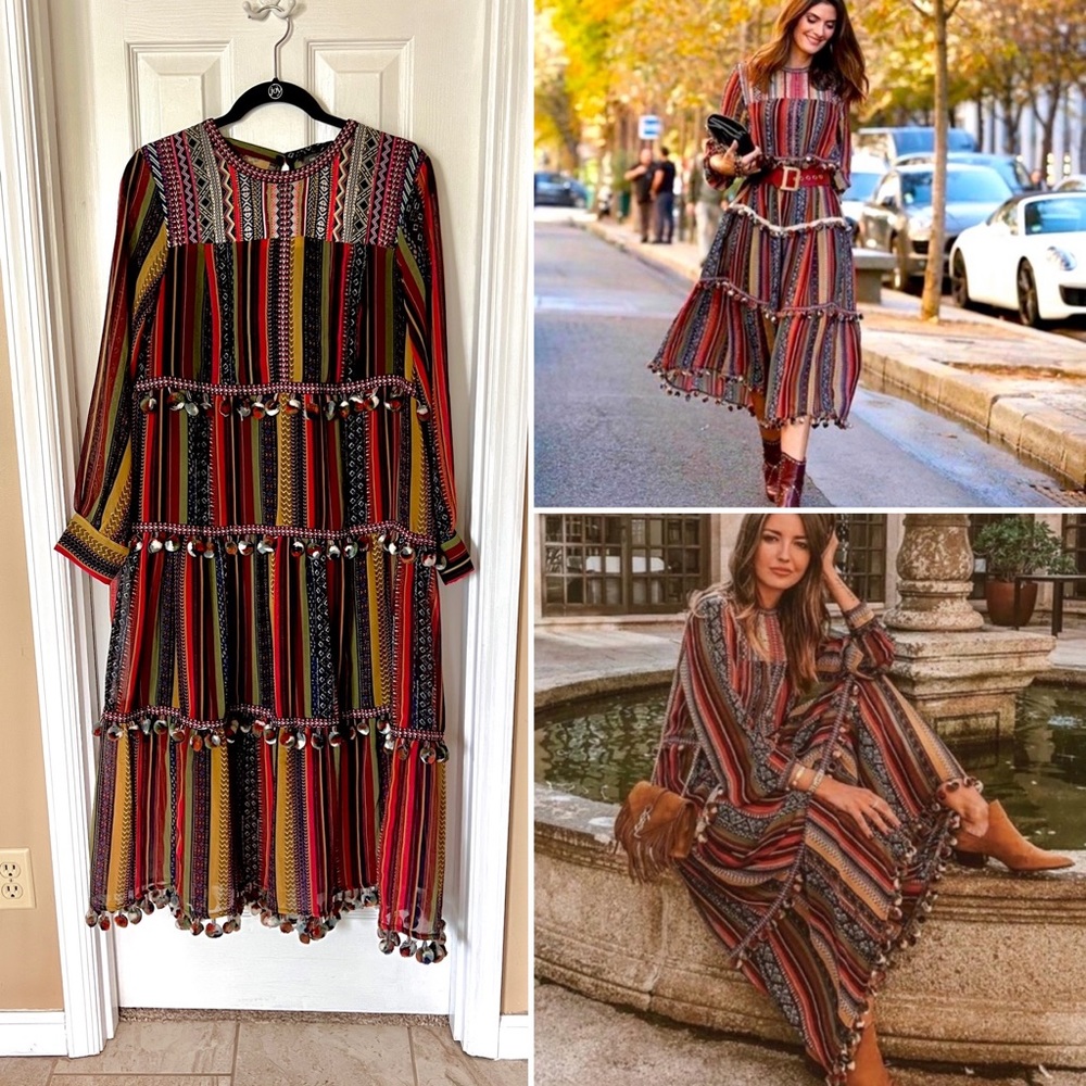 Chelsea & Theodore Striped Pom Pom Dress